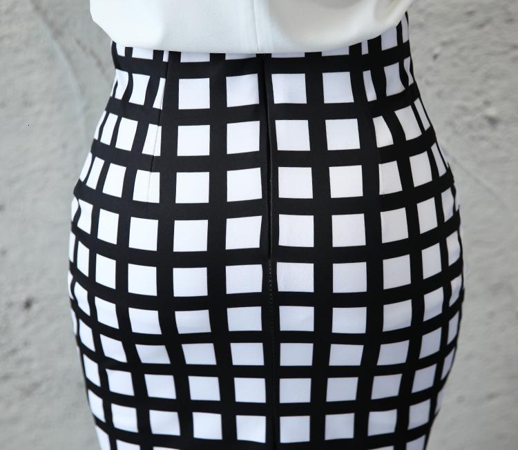 Skirts plaid bag hip skirt large size S-5XL casual skirt ladies temperament high waist stretch pencil skirt office 230207