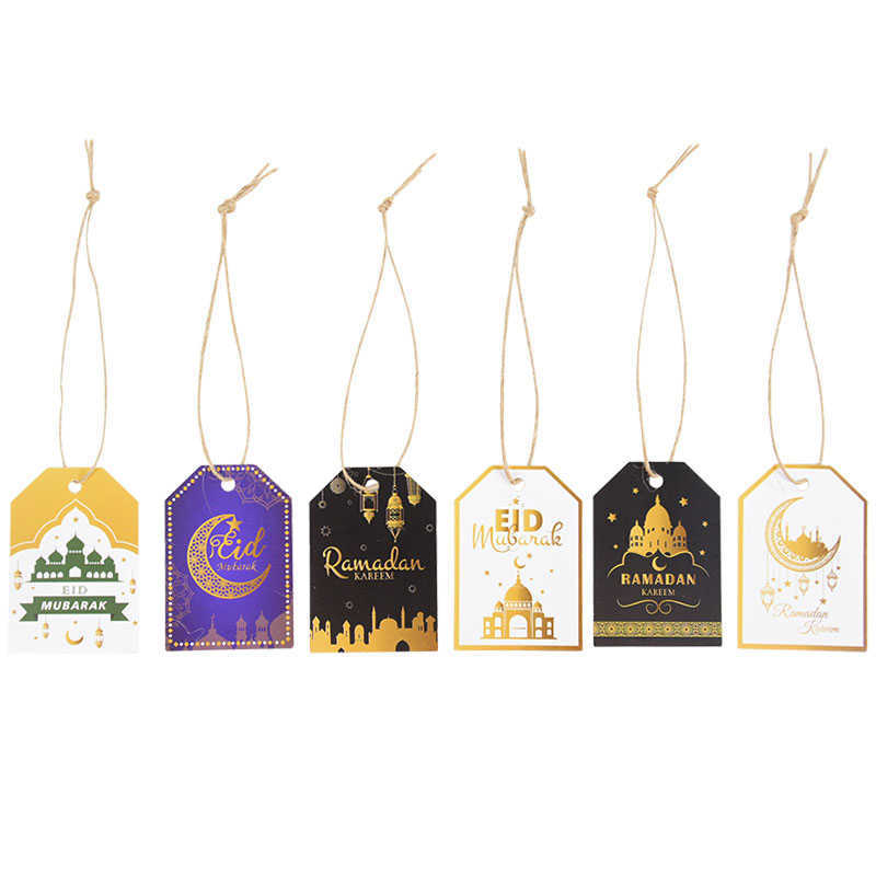 Wrap /Bag Eid Mubarak Tags Ramadan Decorations Moon Print Gift Box Hanging Paper Tag With Rope Islam Muslim Party Decor Supplies 0207