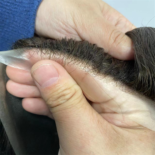 Substituição européia de cabelo humano virgem cor marrom escuro #2 nó de onda de 32 mm Pu Toupees para homens