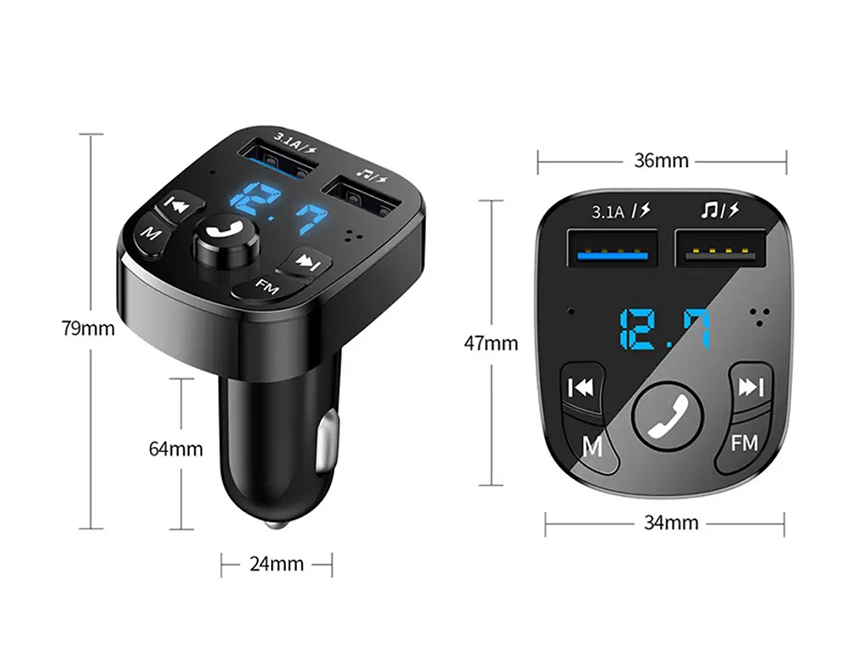 Double chargeur de voiture USB Bluetooth 5.0 FM Transmetteur Handles sans fil récepteur audio modulateur MP3 Mothulator 3.1a Chargeur rapide