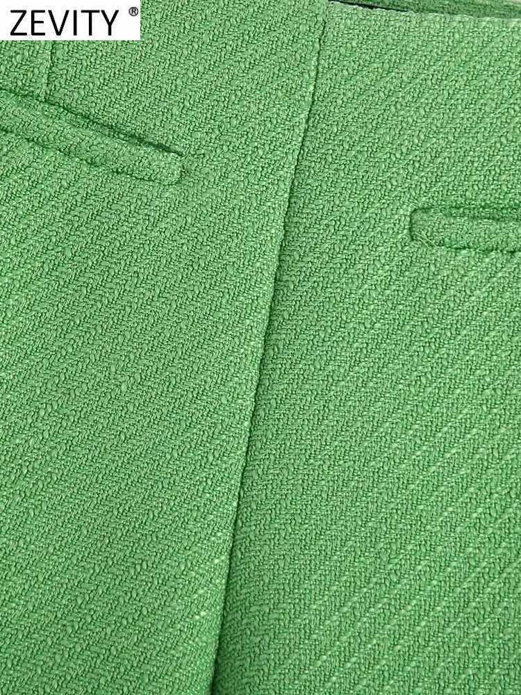 Shorts pour femmes ZEVITY nouvelles femmes mode vert Texture bureau dame côté fermeture éclair mouche poches chaud Chic pantalone Cortos P408 Y2302