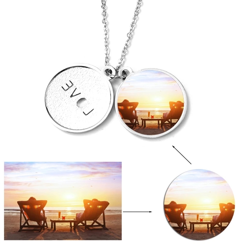 Sublimation Blank Pendant Necklace Heart-shaped/Round Hollow Necklace Flat Chain Necklace Jewelry Valentines Gift for Girl