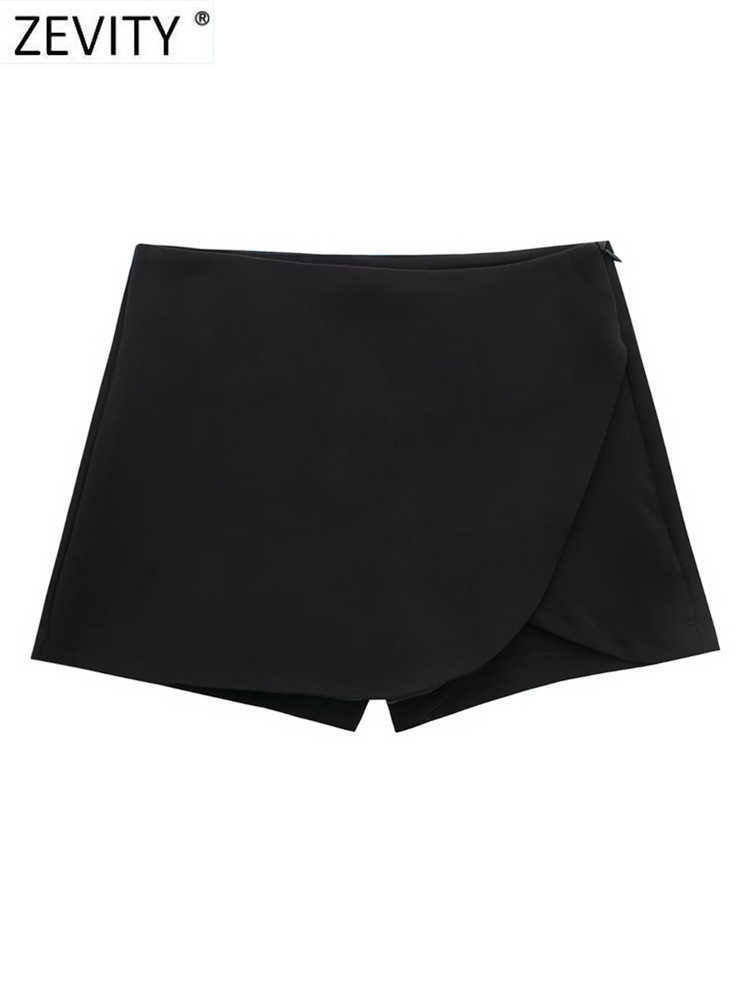 Shorts pour femmes ZEVITY Nouvelles femmes taille haute couleur unie jupes minces bureau dame côté fermeture éclair décontracté chaud chic pantalone cortos y2302