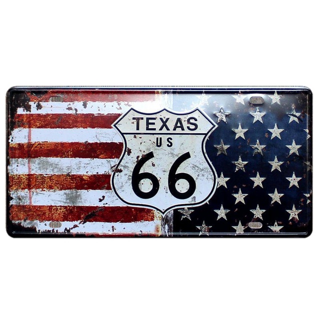 American License Plate Metal Painting USA Vintage Metal Tin Signs Route 66 Car Number Plaque Poster Motor Bar Club Wall Garage Home Decoration 15*30cm 30X15CM w01