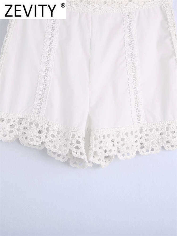 Women's Shorts ZEVITY Women Fashion Lace Crochet Patchwork White Skirts Office Lady Side Zipper Hot Chic Pantalone Cortos P392 Y2302