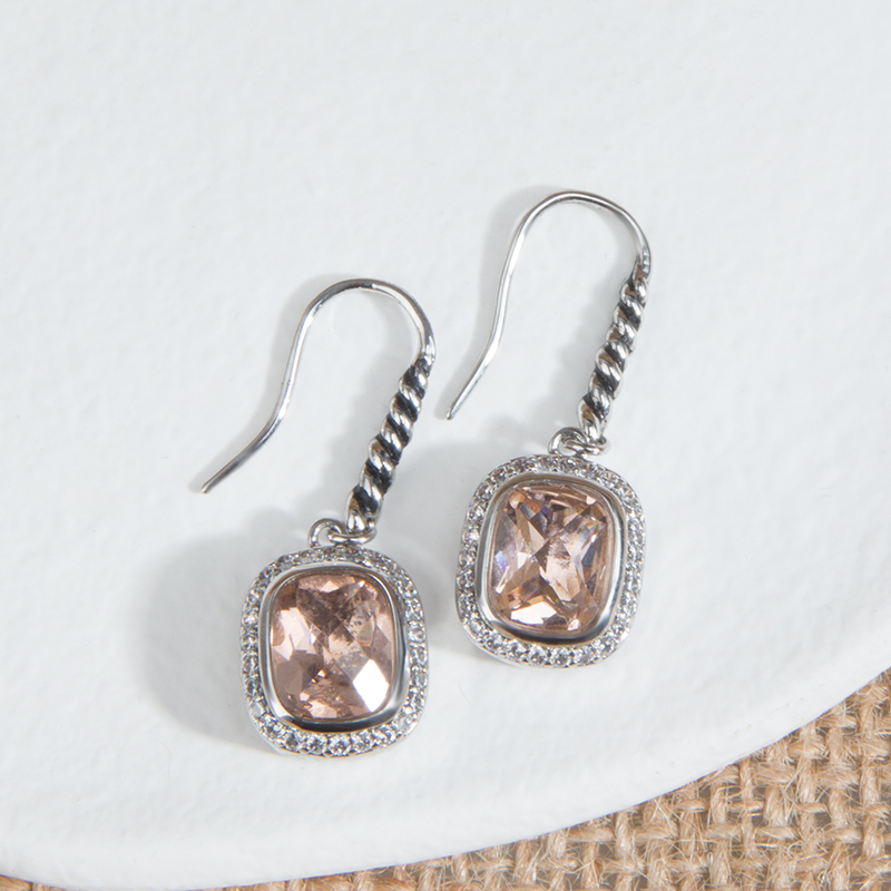 Band Stud Earrings Luxury Women Inlaid Morganite Zircon Ladies Vintage Studs Earrings Copper Jewelry