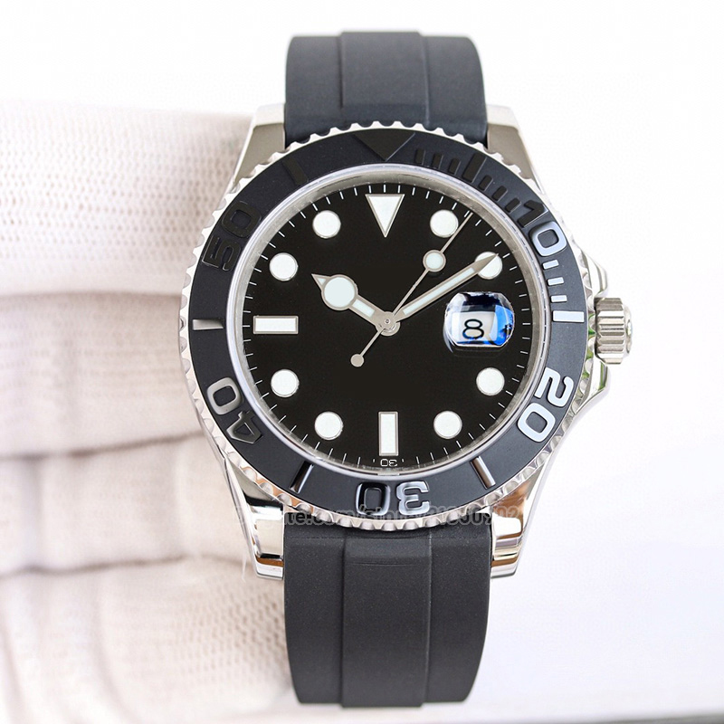 Mens Watches Rubber Strap Yacht II 42mm Ceramic Bezel Full rostfritt stål Automatisk mekanik Movment Sapphire 5Atm Waterproof 20263C