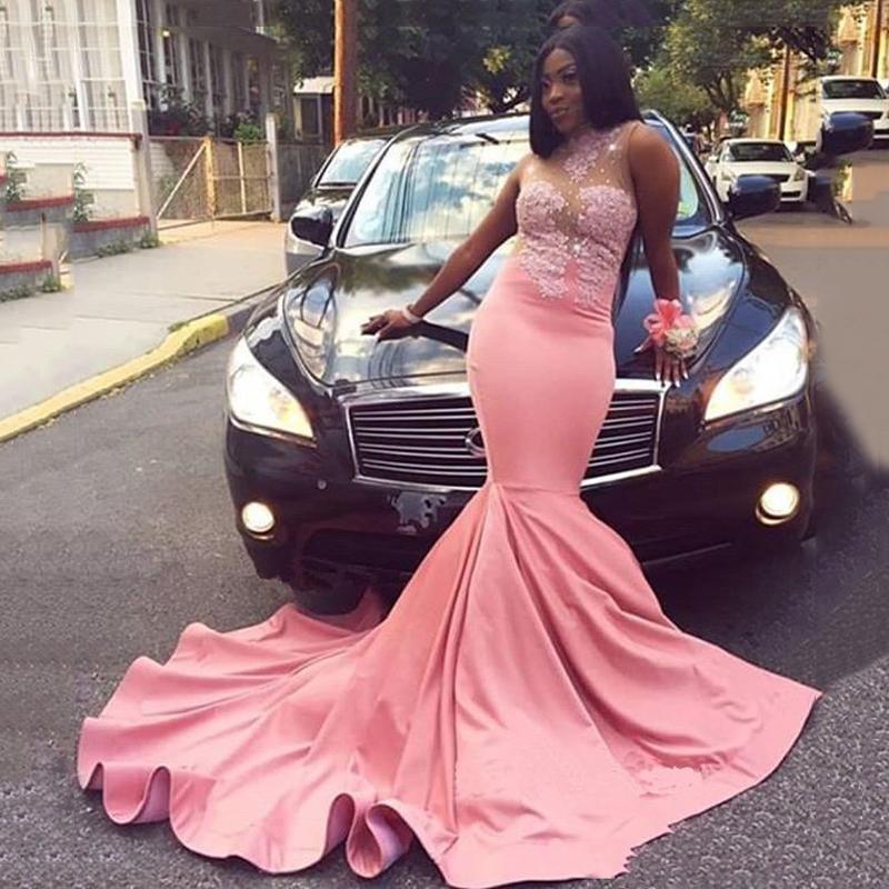2023 Pink Prom Dresses For Black Girls Long High Neck Lace Appliques Beads Birthday Party Dress Mermaid Evening Gowns Sleeveless