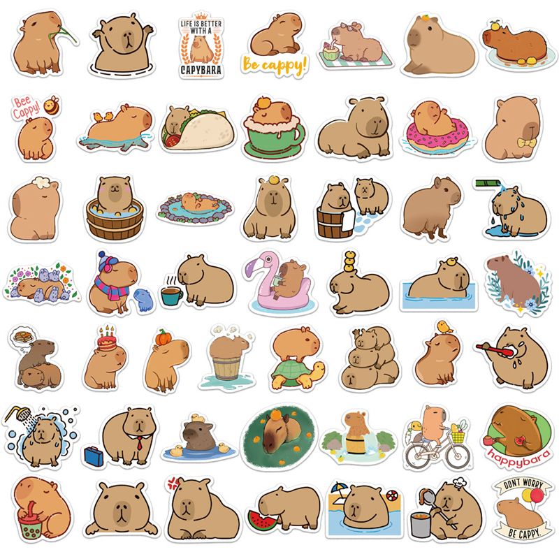 Autocollant Capybara en forme d'animal, étiquette Graffiti, jouet pour enfants, Skateboard, voiture, moto, vélo, vente en gros, 50 pièces