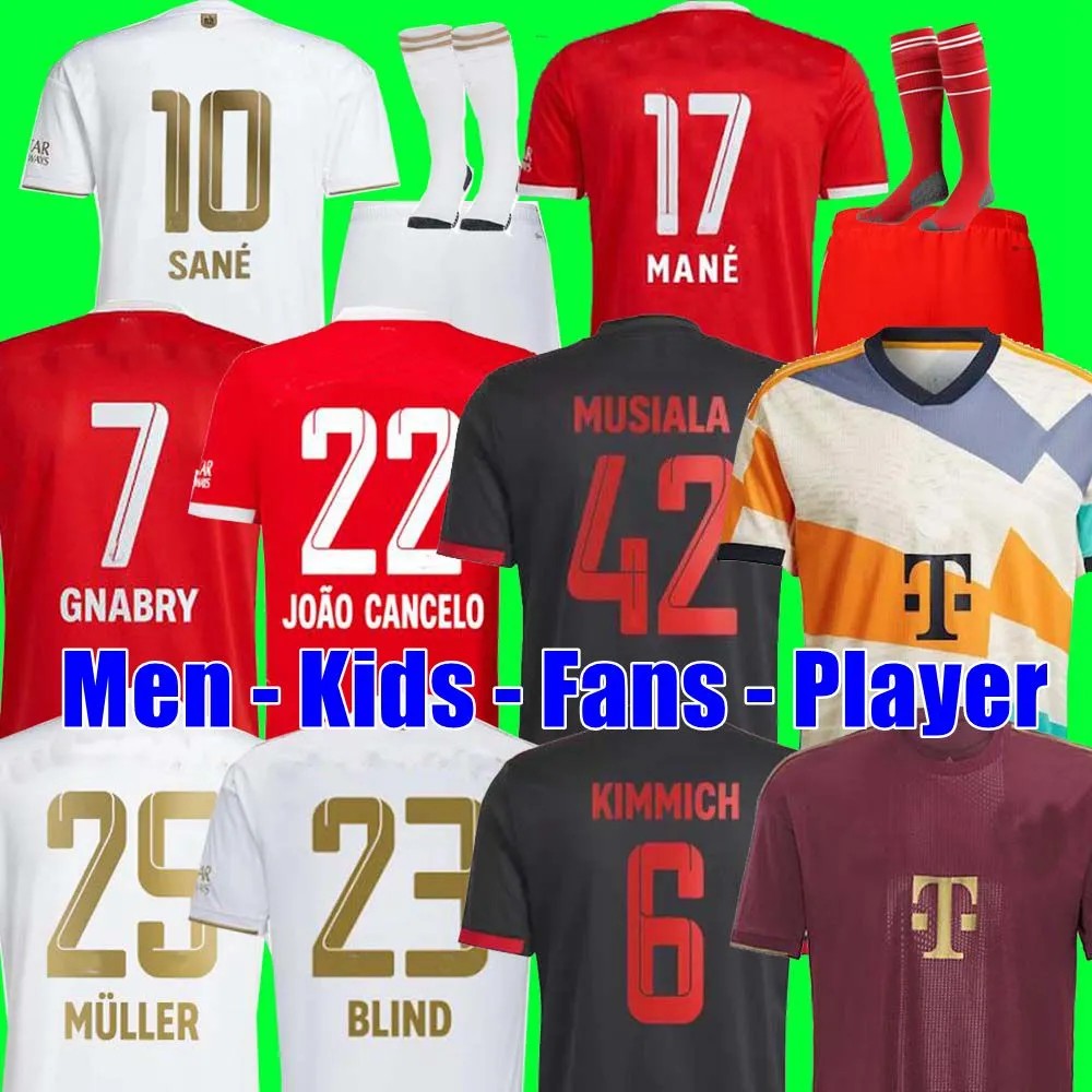 2022 Soccer jerseys Sane 22 23 voetbalshirt Goretzka Gnabry Camisa de Futebol Oktoberfest weg Mini Kids Kits Kimmich Fans Player 50th Joao Annulyo