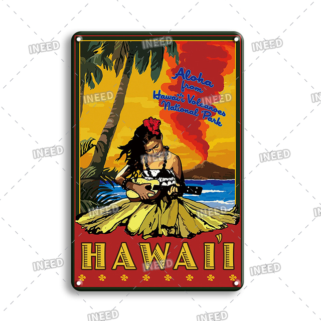 Cenário de praia engraçado Poster de metal tiki bar lata sinal vintage placa de metal vintage retro havaí paisagem de pintura de ferro sinais de pintura de homem cave bar de arte decoração de parede de arte 30x20cm