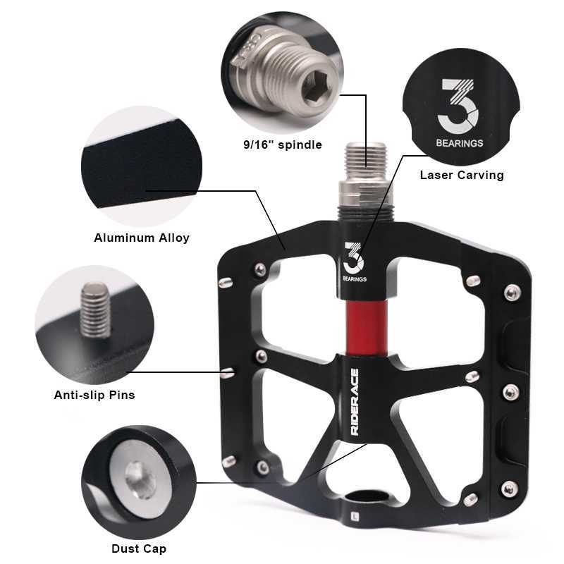 Pedali bici 3 Cuscinetti di tenuta Pedali biciclette Lega di alluminio CNC Largo piatto Antiscivolo Ad alta resistenza Ampliato Antipolvere Pedale bici Tacchetti ciclismo 0208