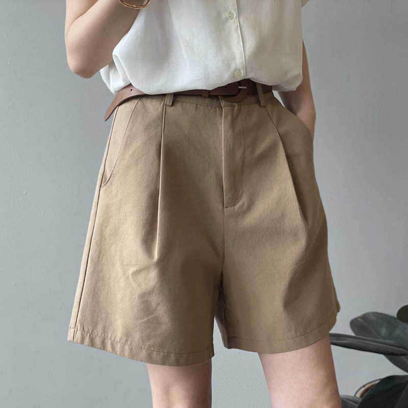 Dames shorts Katoen zomer losse hoge taille solide casual geven weg weg all-match brede been broek witte mode y2302