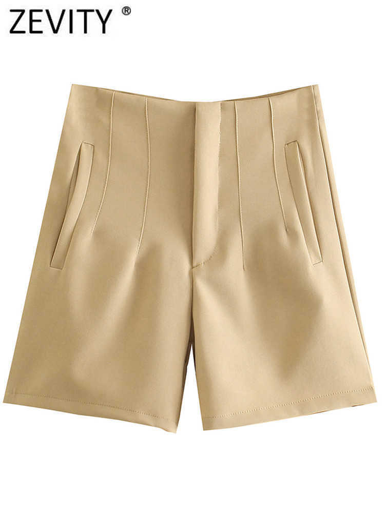 Shorts pour femmes ZEVITY femmes mode taille haute presse plissée solide Bermuda dame fermeture éclair mouche mince chaud Chic pantalone Cortos P1989 Y2302