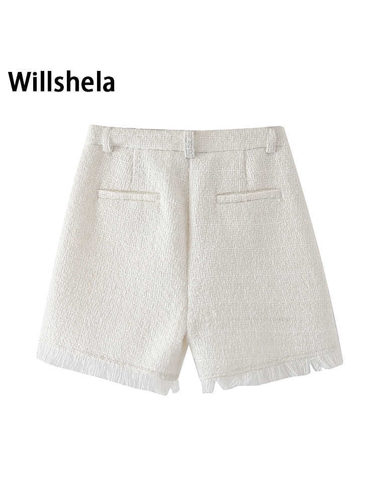 Damesshorts Willshela Women Fashion Tweed Solid Front Zipper Vintage High Taille Female Chic Lady Y2302