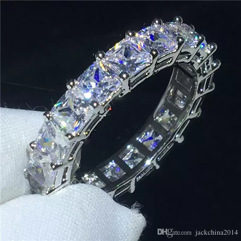 Luxo real 925 prata esterlina oval princesa corte anel de casamento conjunto para mulheres banda de noivado eternidade jóias zircônia r4975 p0818289f