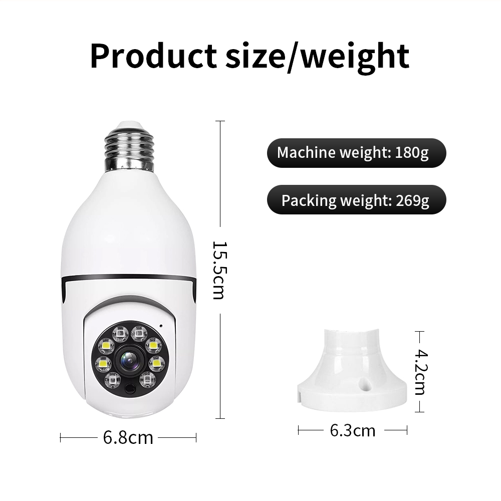 A6 Light Bulb Camera Wireless 1080P 360 Degree Panoramic Smart HD WiFi Cam Night Version Home Security IP Surveillance CCTV LED Bulb Holder Camera with Retail Box