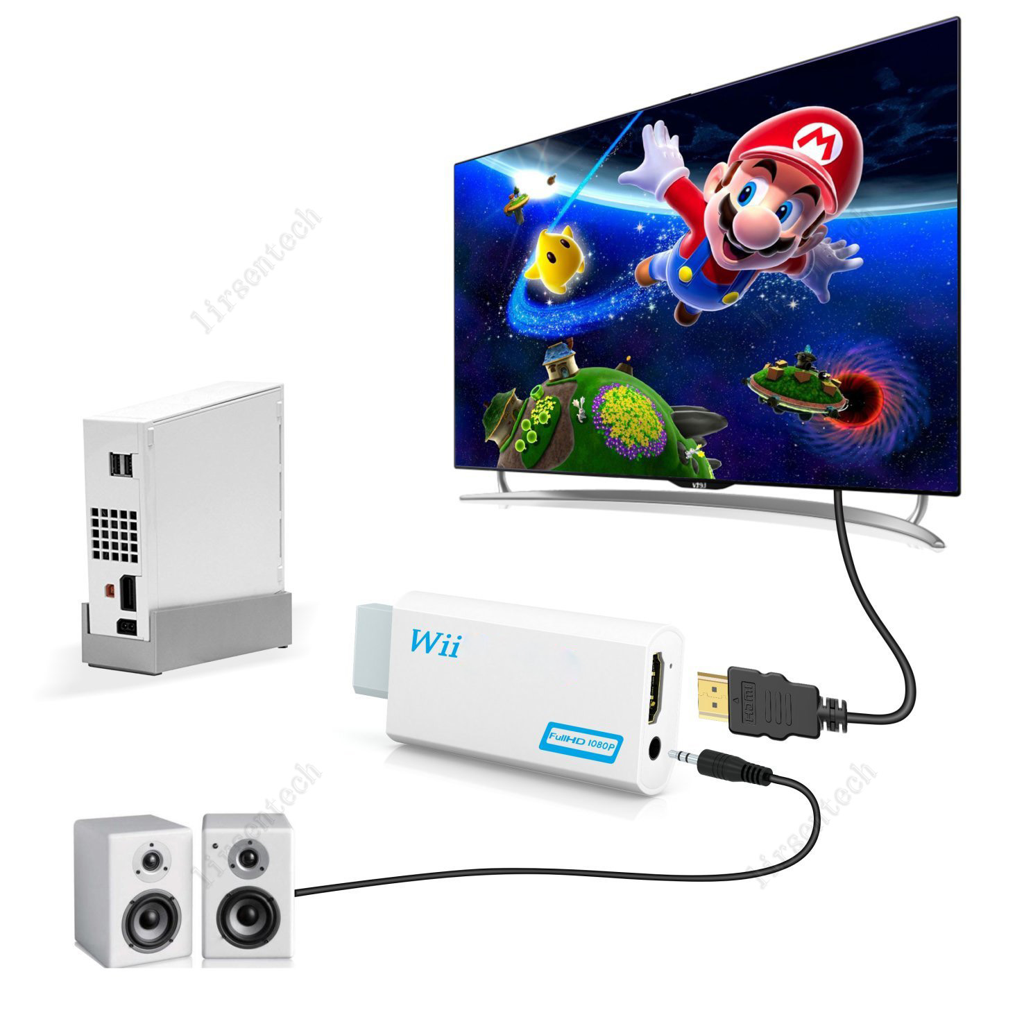 Full HD 1080p Wii para HDMI Compatível Adaptador de conversor Wii2hdmi Compatível ao Conversor de 3,5 mm para PC HDTV Monitor Display