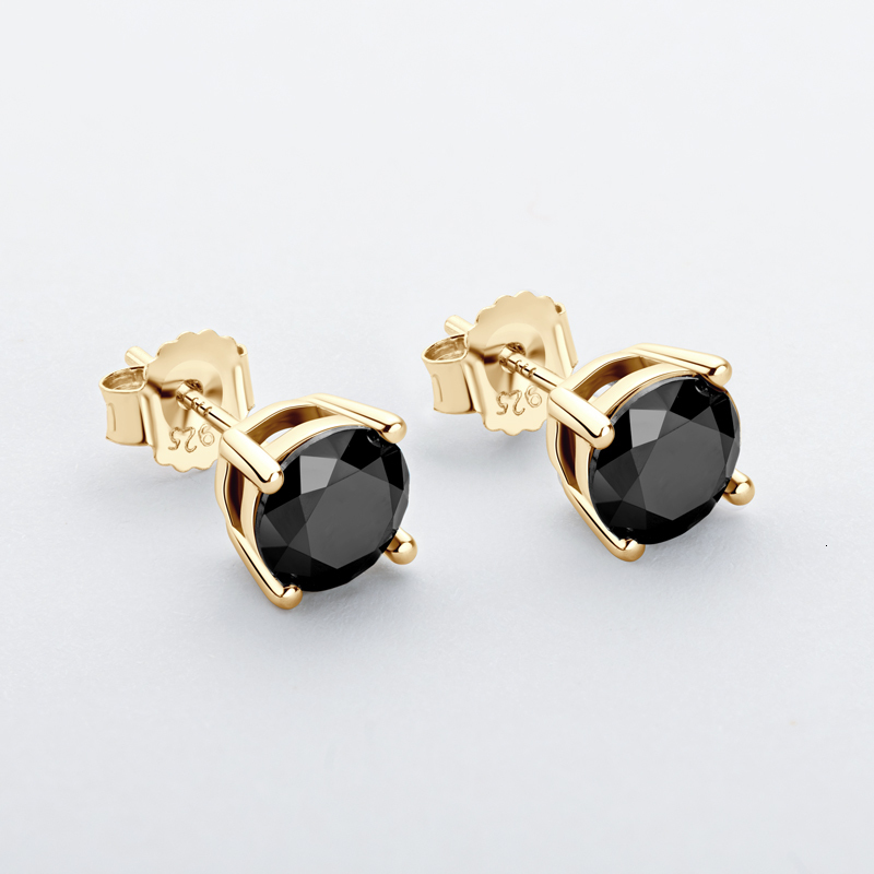 Stud Iogou Black Studörhängen för män Kvinnor D Färg 6 5mm Solitaire Diamond Earrings Solid 925 Sterling Silver Jewelry 230208252Y