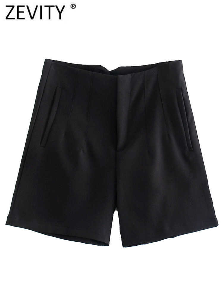 Shorts pour femmes ZEVITY femmes mode taille haute presse plissée solide Bermuda dame fermeture éclair mouche mince chaud Chic pantalone Cortos P1989 Y2302