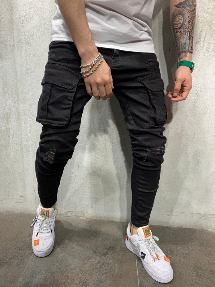 Designer Fashion Uomo Jeans skinny elasticizzati Uomo Casual Streetwear Pantaloni da jogger Jeans High Street Tasche multiple Slim Fit Deni