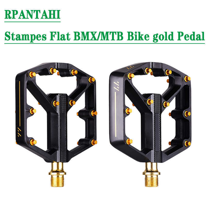 Pédales de vélo RPANTAHI Mountian Bicycle Gold Pedals 3 Roulements Plate-forme en alliage d'aluminium Poignée réglable BMX VTT Pédales Accessoires de vélo 0208