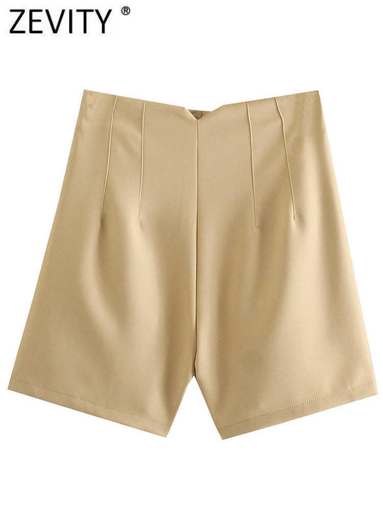 Shorts pour femmes ZEVITY femmes mode taille haute presse plissée solide Bermuda dame fermeture éclair mouche mince chaud Chic pantalone Cortos P1989 Y2302