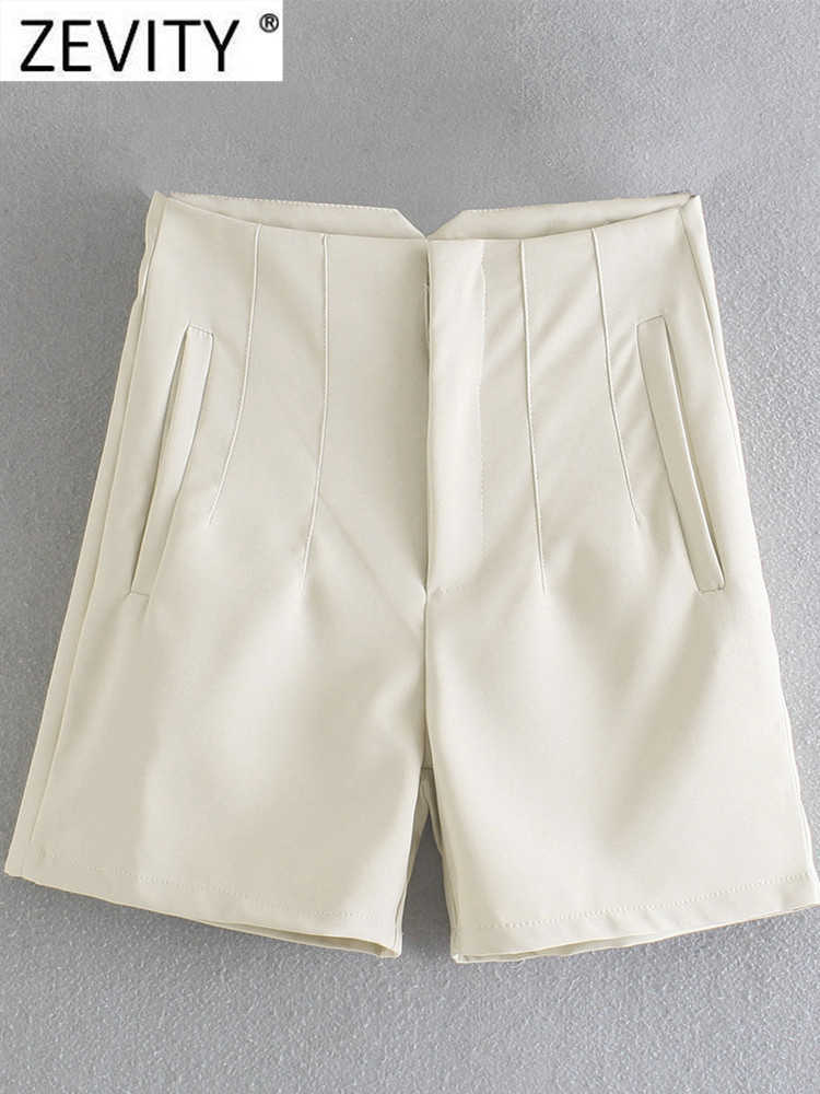 Shorts pour femmes ZEVITY femmes mode taille haute presse plissée solide Bermuda dame fermeture éclair mouche mince chaud Chic pantalone Cortos P1989 Y2302