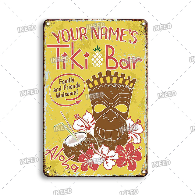 Rum Beach Bar Art Poster Metal målning Vintage Tiki Bar Decoration Tin Plate Signs Aloha Welcome Metal Plate Kitchen Room Deor 20CMX30CM Woo Woo