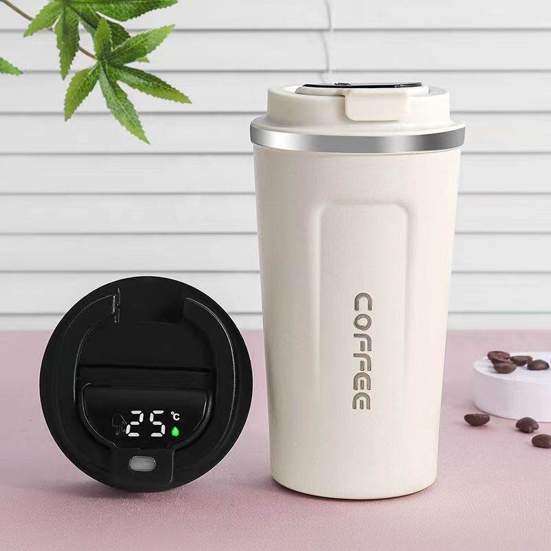 Tazze da caffè intelligenti in acciaio inossidabile da 500 ml con display della temperatura sotto vuoto Tazza da viaggio a LED intelligente con coperchio