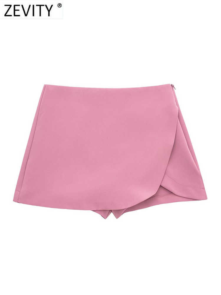 Shorts pour femmes ZEVITY Nouvelles femmes taille haute couleur unie jupes minces bureau dame côté fermeture éclair décontracté chaud chic pantalone cortos y2302