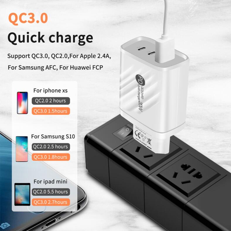 5V2A USB Type C  20W PD Fast Charging EU US Plug Portable Travel Phone Adapter For iPhone 14 13 12 Pro Max 11 Mini 8 Plus