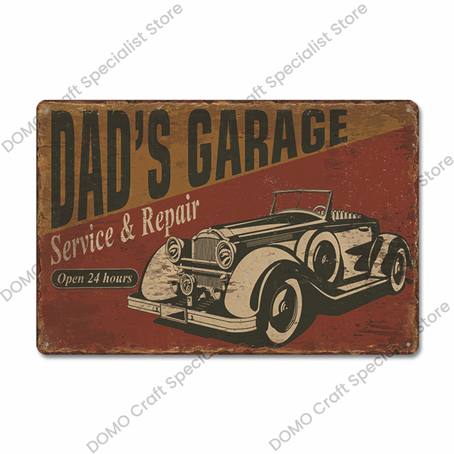 Pappas garage vintage verktyg metall tennskylt dekorativ skruv plack platta bil service metall målningsverktyg garage man grotta klubb hem garage väggdekor storlek 30x20 cm w01