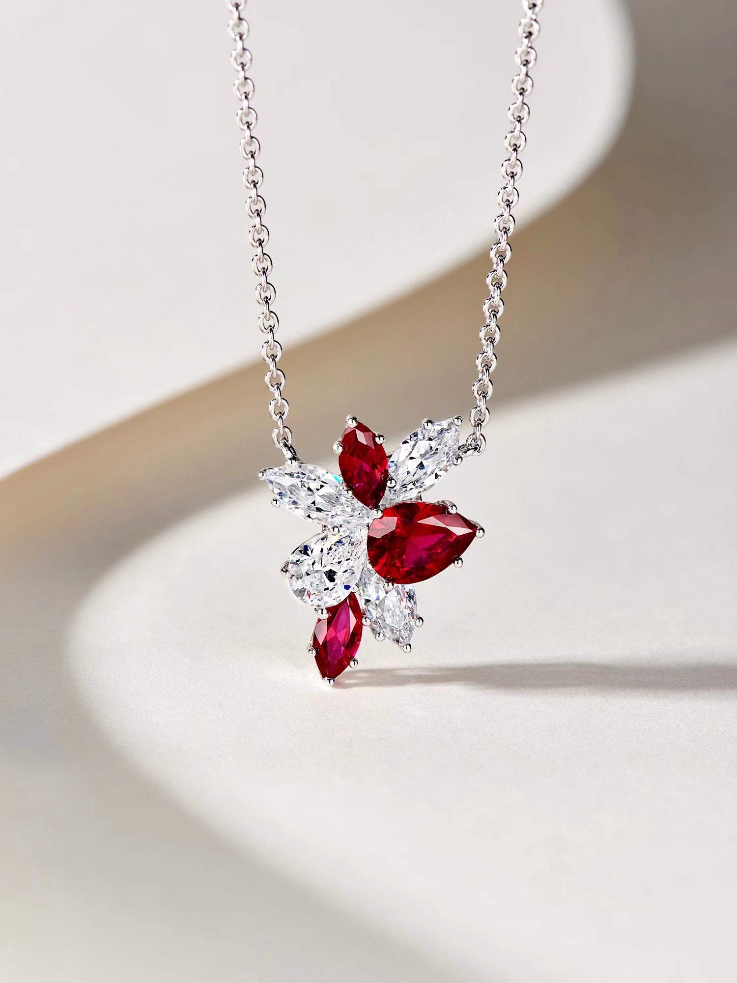 S925 Sterling Silver Ruby Jewelry Set For Women Crystal Zircon Leaves Halsband Br￶llop R￶d Gem Sten￶rh￤ngen Vatten Drop Design