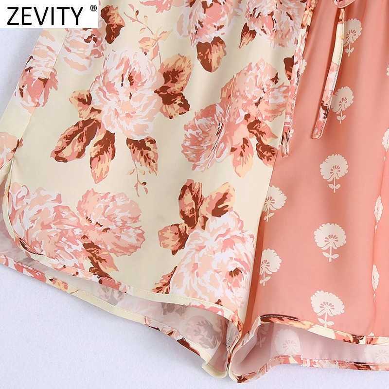 Shorts Femmes Zevity Nouvelles Femmes Doux Patchwork Imprimé Floral Casual Chaud Bermuda Femme Chic À Lacets Taille Élastique Pantalone Cortos Y2302