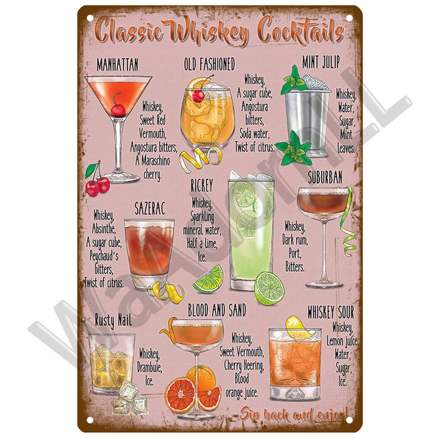 Metal Sign Vintage Tin Sign Decorations Gin & Tonic Cocktail Plate Decorative Poster Plaque Retro Bar Kitchen Home Wall Decor 20cmx30cm Woo