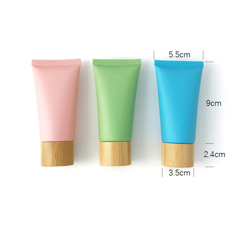 50ml 100ml Colorful frosted Plastic Squeeze hose Bottle Cosmetic tubes Refillable Travel Lip Balm Container with Bamboo Cap