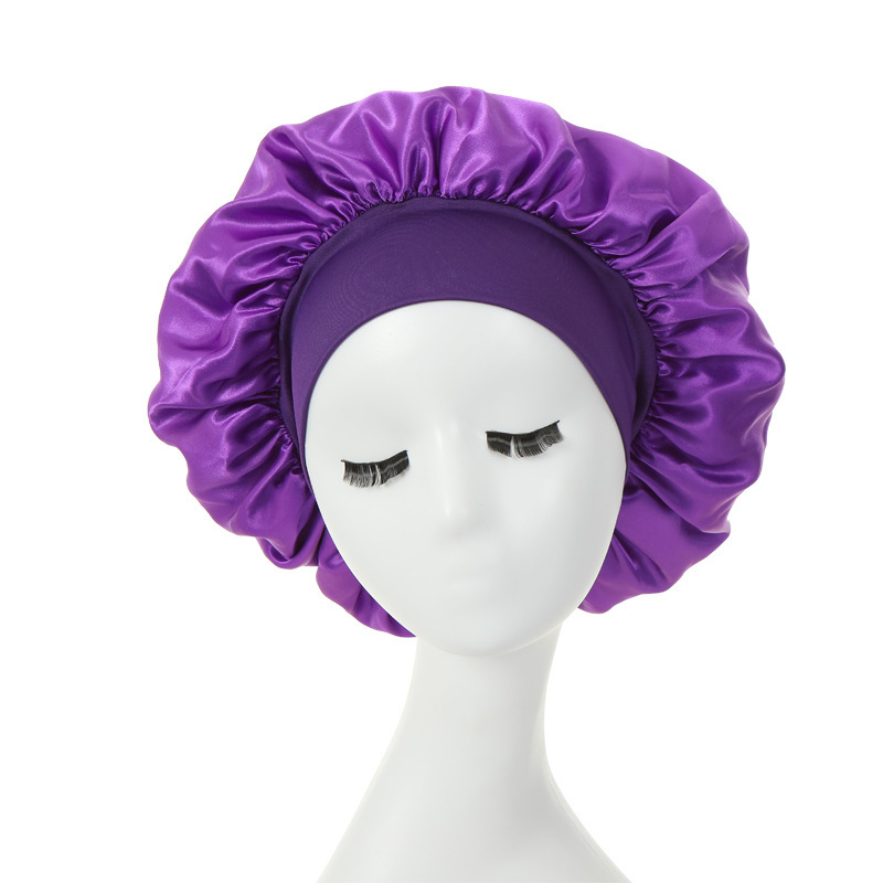 Accessoires de mode Satin large bande chapeau de nuit pour les femmes couleur unie élastique casquettes de sommeil Bonnet soins des cheveux chapeaux