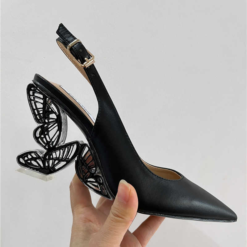 Sandalet 2023 Yeni Kelebek Topuk Kadın Pompaları Garip Yüksek Topuklu Gladyatör Sandal Seksi Siyah Stiletto Prom Elbise Ayakkabıları Kadın T230208
