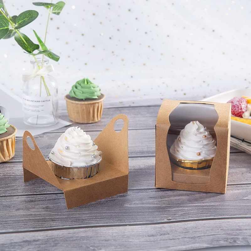 Gift Wrap Vintage Paper Cake Cupcake Box Bakery Box med fönsterpapper med repfödelsedagsbröllop Favor Gift Mini Box Packaging