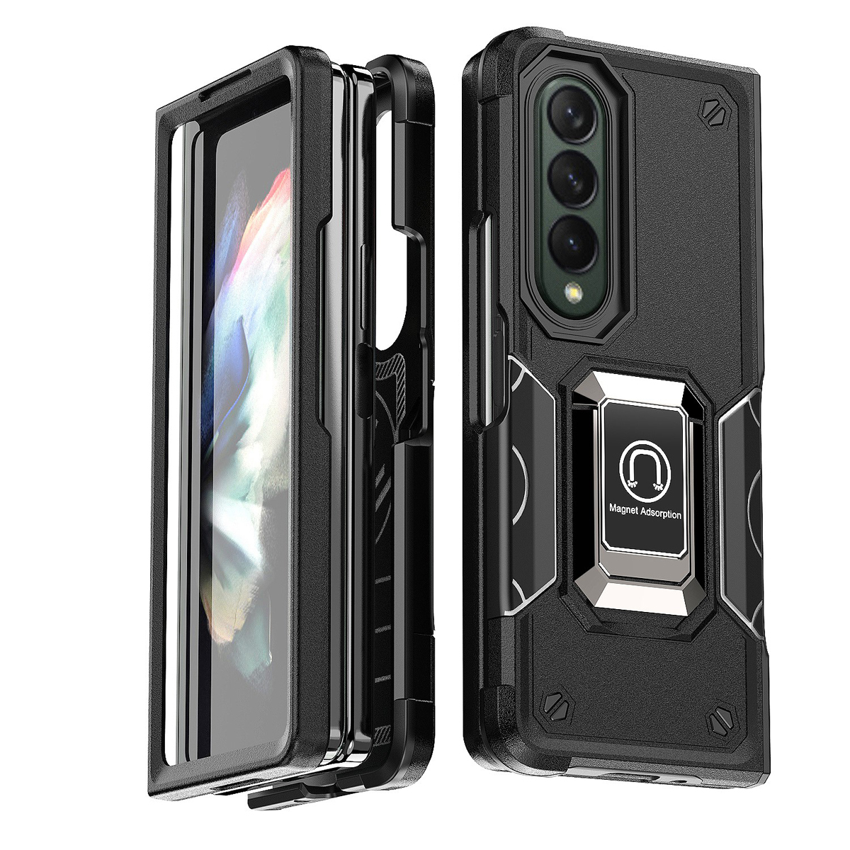 Samsung Galaxy Z Fold 4 Custodia armatura con supporto anello dito Supporto magnetico auto Custodia protettiva antiurto di grado militare Z Fold4