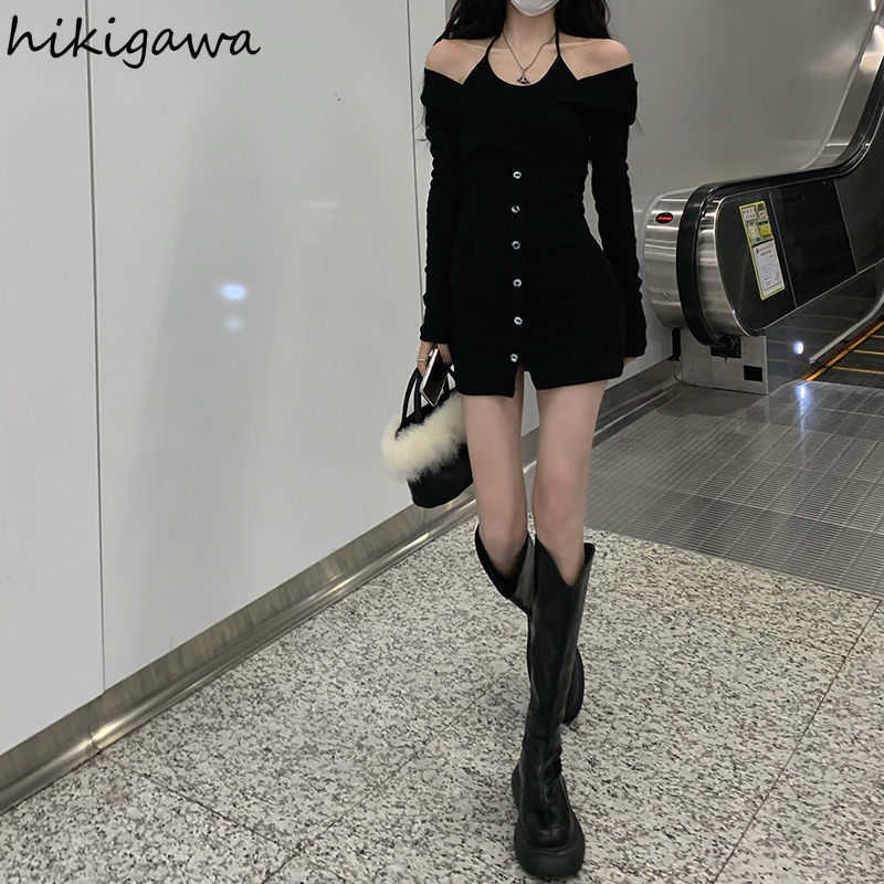 Casual Kleider Sexy Frau Kleid Chic Gefälschte Zwei Schwarze Robe 2022 Vestidos de Mujer Schlanke Taille Bodycon Mini Kleider y2k Kleidung Koreanische Vestido Y2302