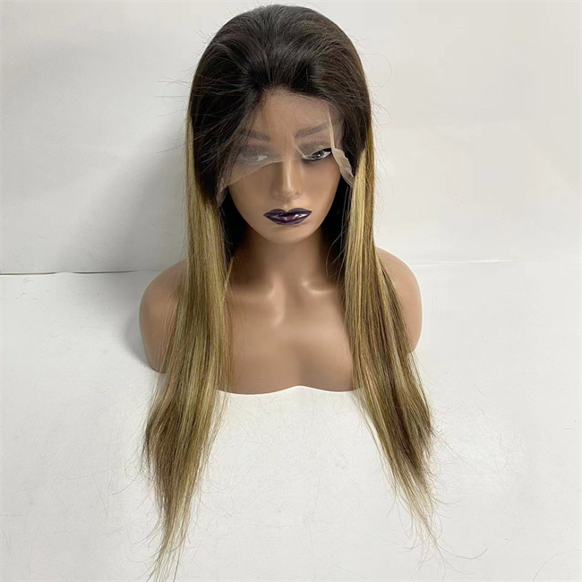 Malaysian Human Hair Silky Straight Ombre T1b/4# Piano T1b/27# 13x4 Lace Front Wig for Black Woman