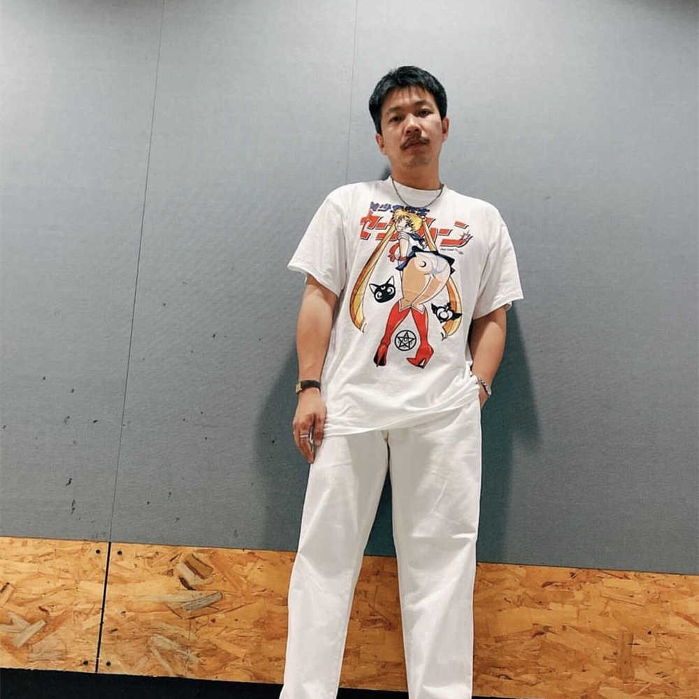 T-shirts voor herenkikker Drift mode streetwear high street zomer Japan anime zeeman maan losse tee tee tops voor mannen t230209