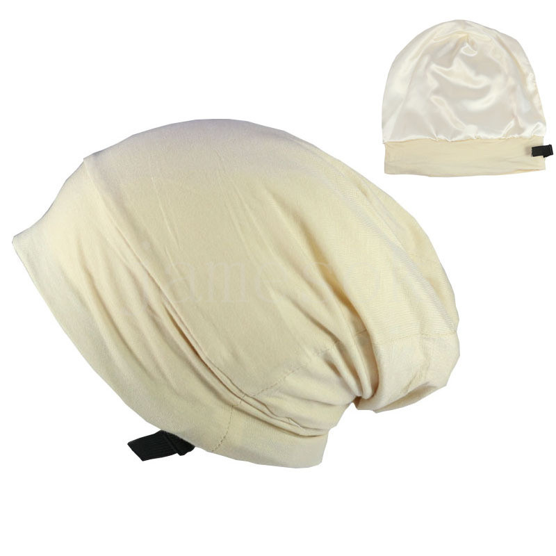 Bonnet de sommeil doublé de soie satinée Bonnet pour cheveux crépus Bonnet réglable Bonnet souple avec Stock Soft Touch Tissu modal Chapeau de sommeil df043