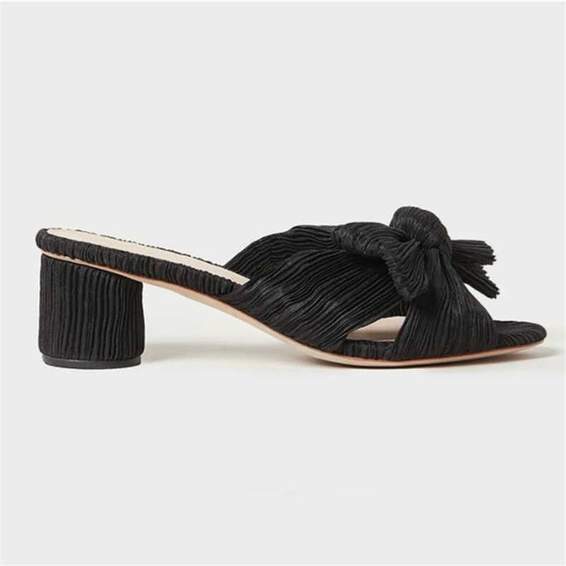 Sandales 2022 Mode Été Mules Chunky Talons Hauts À Bout Ouvert Plus La Taille Slegant Doux Femmes Papillon Noeud Parti Chaussures À L'extérieur Pantoufles T230208