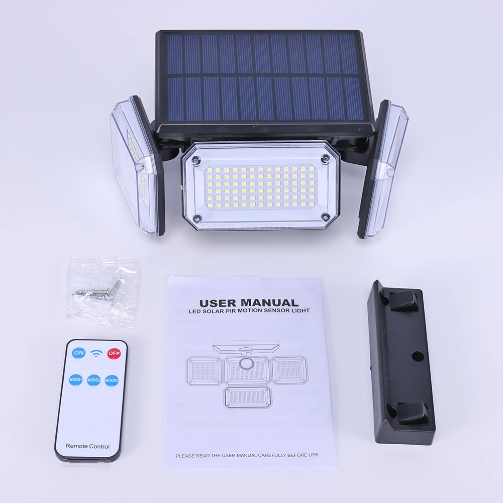 Luzes solares de parede 333LED divididas com sensor de movimento externo integrado por indução humana cabeça ajustável IP65 à prova d'água com controle remoto