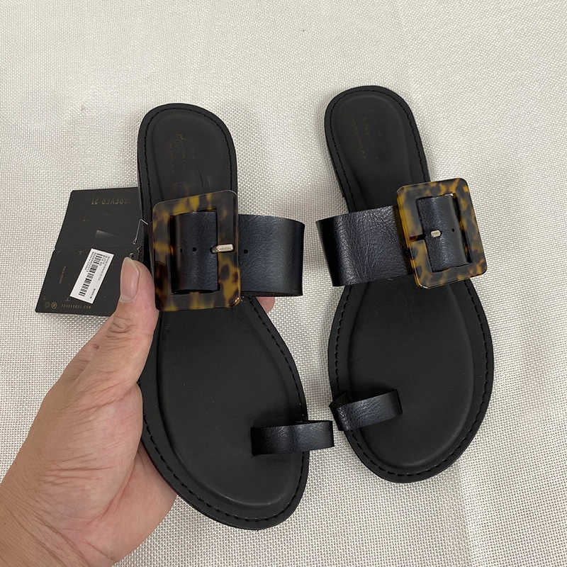 Sandals New Sandals Women Shoes Summer Sandal Beach Flat with Slides Square Buckle Fashion Woman Outside Shoes Female Slippers T230208