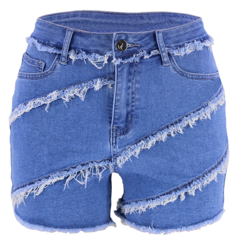 Denim shorts nya jeans europeiska amerikanska tofsar h￶g midja denim shorts tredelade byxor kvinnors heta byxor sommar m￥ngsidiga casual kvinnor d6042