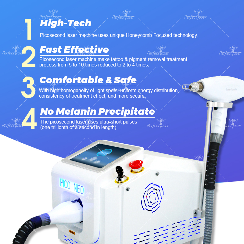 Powerful picosecond laser device all colors tattoo removal removing pigmentation nd. yag 5 probes 755nm laser 2500W